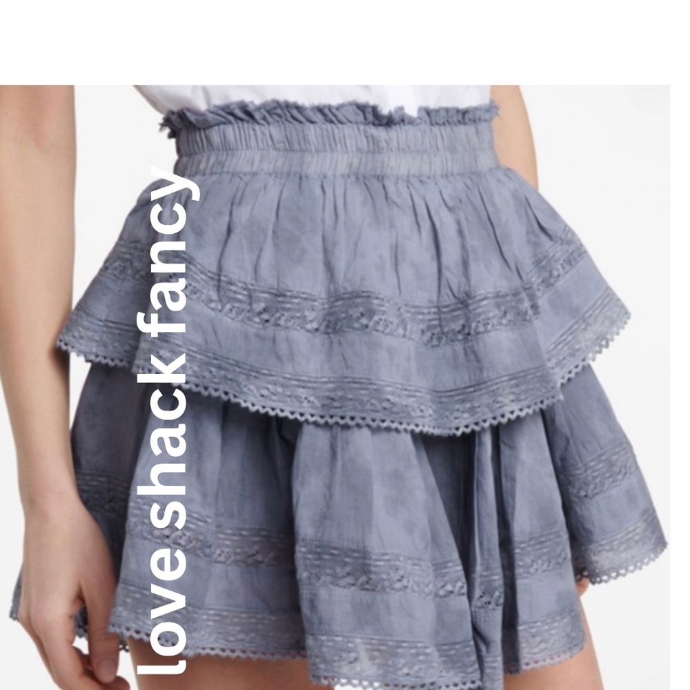LoveShackFancy Ruffle Mini Skirt Denim Blue Size XS - Excellent Condition
